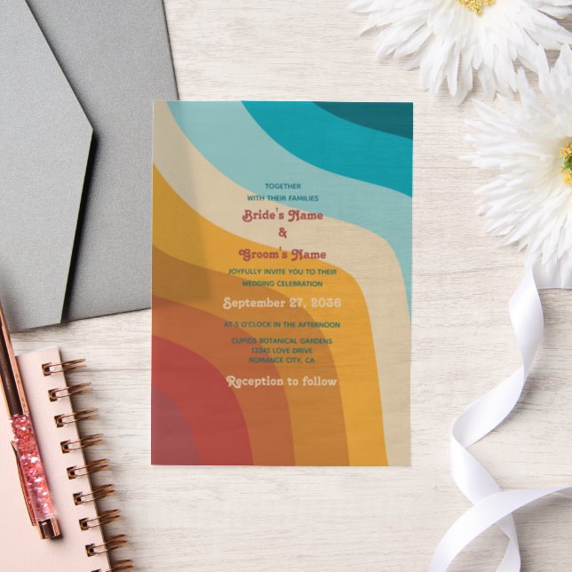 Moderne Retro 70er Jahre farbenfrohe Regenbogenwel (Hochzeit)
