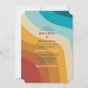 Moderne Retro 70er Jahre farbenfrohe Regenbogenwel Einladung