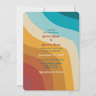 Moderne Retro 70er Jahre farbenfrohe Regenbogenwel Einladung