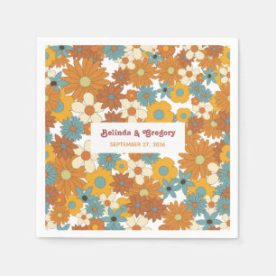 Moderne Retro 70er Jahre Farbige Blumen Hippie-Hoc Serviette