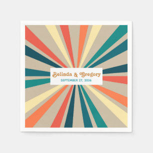Moderne Retro 70er Jahre Farbige Regenbogen-Hochze Serviette
