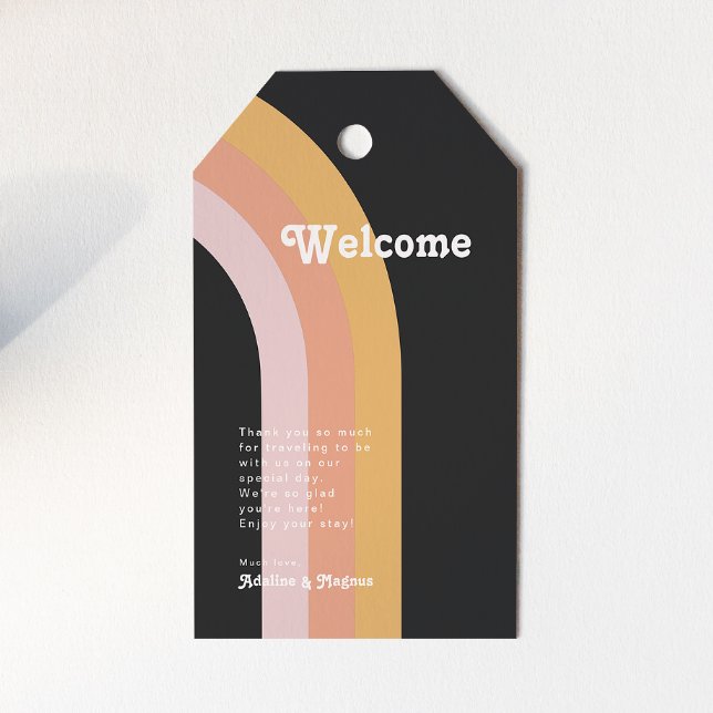 Moderne Retro 70er Jahre Rainbow Dark Wedding Will Geschenkanhänger (Von Creator hochgeladen)