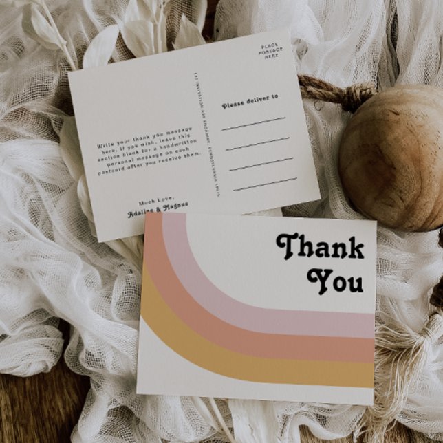 Moderne Retro 70er Jahre Rainbow Wedding Vielen Da Postkarte (Von Creator hochgeladen)