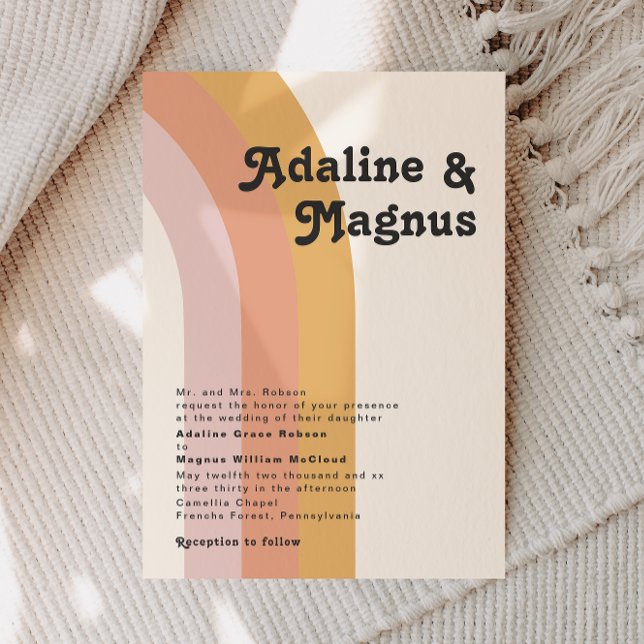 Moderne Retro 70er Jahre Regenbogen Traditionelle  Einladung (Von Creator hochgeladen)