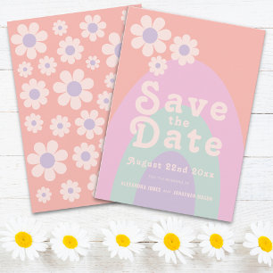 Moderne Retro 70er Pastell-Hochzeit Save The Date