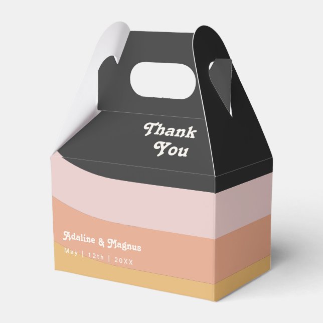 Moderne Retro 70er Rainbow Dark Gastgeschenk Hochz Geschenkschachtel (Vorderseite)