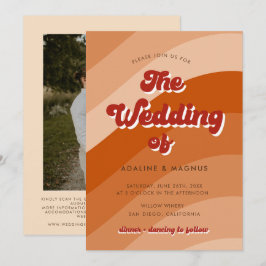 Moderne Retro 70er Rainbow Orange Foto Wedding Einladung