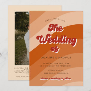 Moderne Retro 70er Rainbow Orange Foto Wedding Einladung