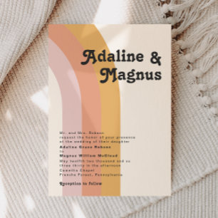 Moderne Retro-70er-Regenbogen-Hochzeit im traditio Einladung