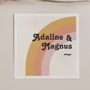 Moderne Retro 70er Regenbogen Hochzeitsserviette Serviette