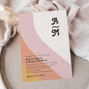 Moderne Retro-70er-Regenbogen-Monogramm-Hochzeit Einladung