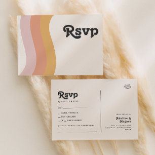 Moderne Retro 70er Regenbogen-Song-Anfrage RSVP Po Postkarte