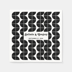 Moderne Retro 70er Schwarz-Weiß-Wellen-Hochzeit Serviette