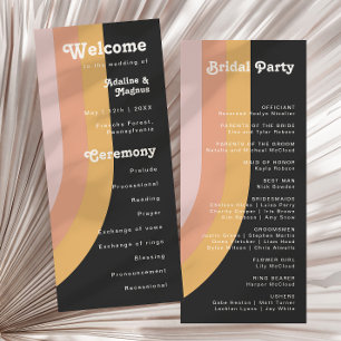 Moderne Retro 70's Rainbow Dark Wedding Programme