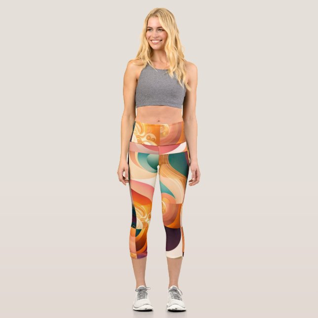 Moderne Retro-Abstrakt-Platz-Sammlung Capri Leggings (Vorderseite)