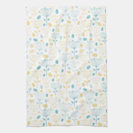 Moderne Retro-Aqua und Gelbe Flora Geschirrtuch