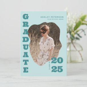 Moderne Retro Aquamarine Typografie 2 Foto Abschlu Einladung