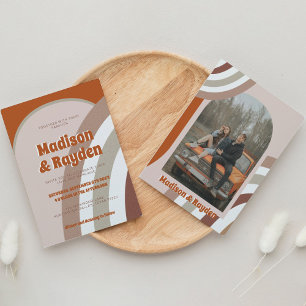 Moderne Retro Arch Foto Rainbow Wedding Einladung