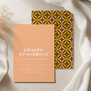 Moderne Retro-Ästhetik Chic Pfirsich-Hochzeit Einladung
