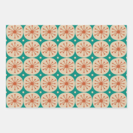 Moderne Retro-Atompunkte Aquamarin Orange Geschenkpapier Set