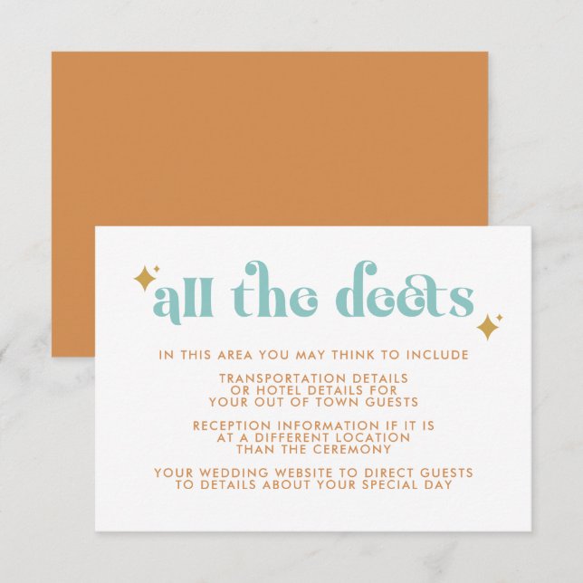 Moderne Retro Beachy Mariage Détails Carte de boît (Devant / Derrière)