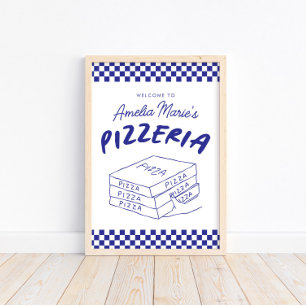 Moderne Retro-Blau-Italienische-Pizzeria-Pizzapart Poster