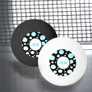 Moderne Retro Blue Polka-Punkte auf Black Ping Pon Tischtennisball