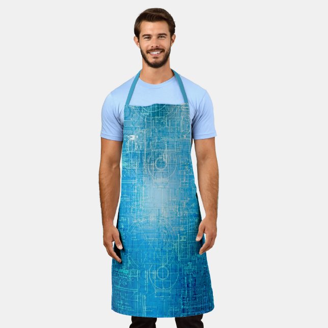 Moderne Retro Blueprint-Schürze Schürze (Getragen)