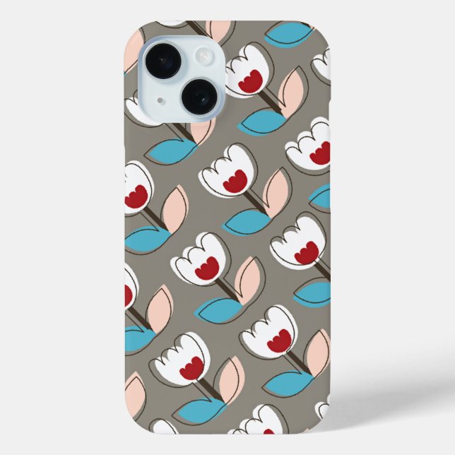 Moderne Retro-Blume Weiße Tulpen Muster Chic Fun Case-Mate iPhone Hülle (Rückseite)