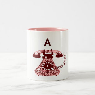 Moderne Retro-Blumen-Handgemalt-Rosa-Telefon-Initi Zweifarbige Tasse