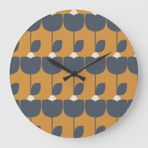 Moderne Retro-Blumen: Skandinavische Geometrie. Große Wanduhr