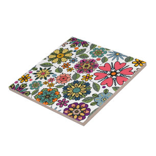 Moderne Retro-Blumen-Zeichnung Nahtloses Muster Ku Fliese