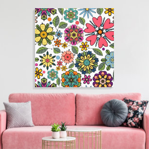 Moderne Retro-Blumenzeichnung Nahtloses Muster Kun Leinwanddruck