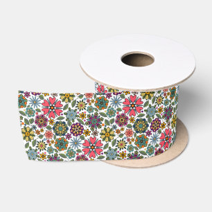 Moderne Retro-Blumenzeichnung Nahtloses Muster Kun Satinband