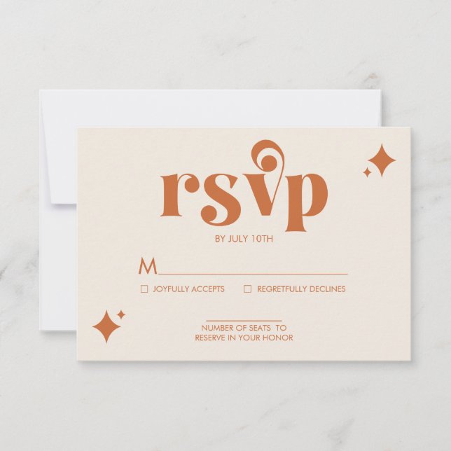 Moderne Retro-Creme und Orange Wedding RSVP-Karte RSVP Karte (Vorderseite)