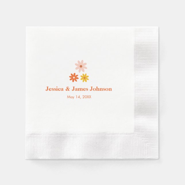 Moderne Retro Daisy Paare Name Hochzeit Napkins Serviette (Vorderseite)