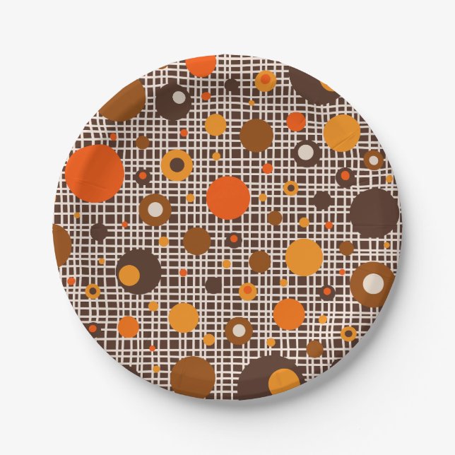 Moderne Retro Dots Muster braun orange Pappteller (Vorderseite)