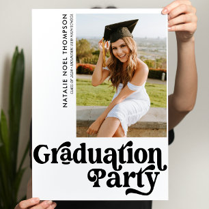 Moderne Retro-Foto Moderne Groovy Graduation Party Poster
