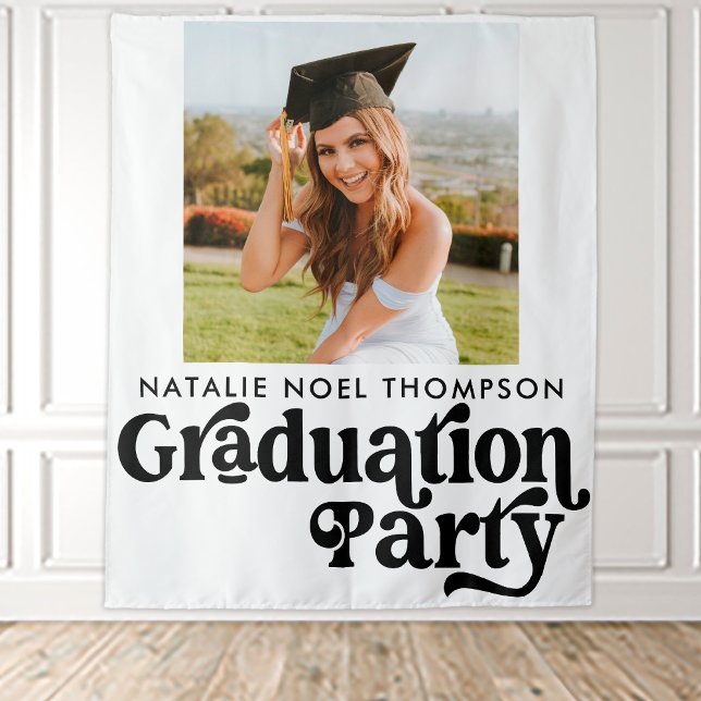 Moderne Retro-Foto Moderne Groovy Graduation Party Wandteppich (Von Creator hochgeladen)