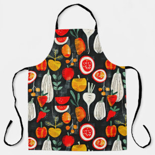 Moderne Retro Frucht und Veg auf schwarzem Muster Schürze