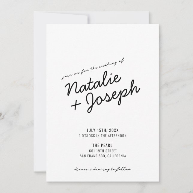 Moderne Retro Fun Whimsical Script Wedding Invitat Einladung (Vorderseite)