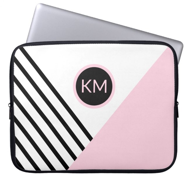 Moderne Retro Geometric Pop Art und Monogram Laptopschutzhülle (Vorderseite)