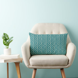 Moderne Retro-Geometrie-Muster - Türkis und Weiß Lendenkissen