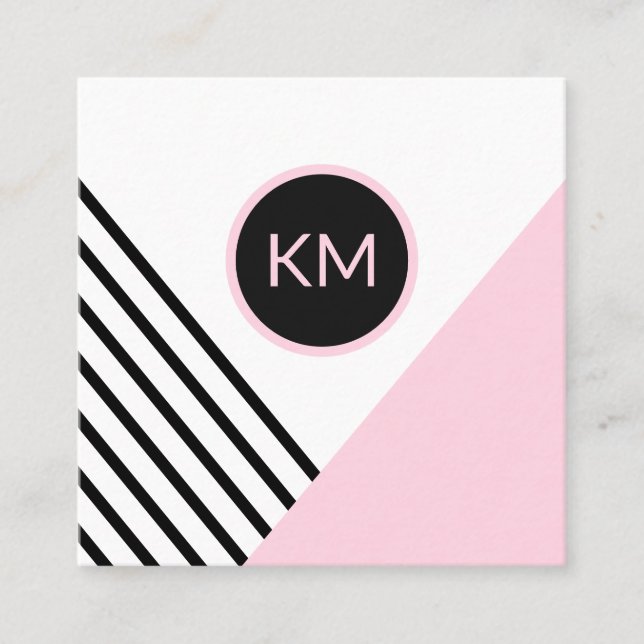 Moderne Retro Geometrie Pop Art mit Monogram Logo Quadratische Visitenkarte (Vorderseite)