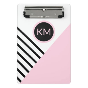 Moderne Retro Geometrie Pop Art mit Monogramm Mini Klemmbrett