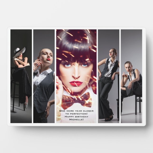 Moderne Retro Glamour Foto Collage Plaque Fotoplatte (Vorderseite)