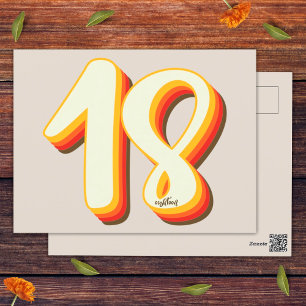 Moderne Retro Groovy Gray Achtzehn 18. Geburtstag Postkarte