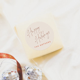 Moderne Retro Happy Holidays Name Runder Aufkleber