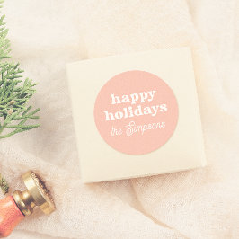 Moderne Retro Happy Holidays Pastel Pink Weihnacht Runder Aufkleber