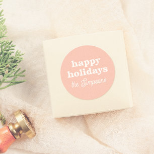 Moderne Retro Happy Holidays Pastel Pink Weihnacht Runder Aufkleber